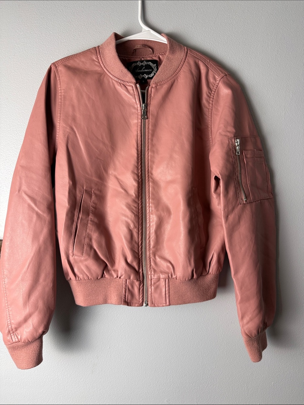 Ambiance Pink Vegan Leather Bomber Jacket